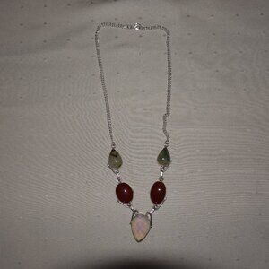 BEAUTIFUL 925 Sterling Silver Handmade BROWN/PINK/GREEN QUARTZ Gemstone Necklace